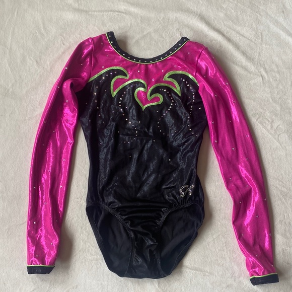 LIKE NEW GK Elite long-sleeve rhinestone gymnastics competition leotard. - Picture 1 of 5